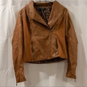 Brown, pleather motorcycle jacket from Forever 21